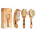 Custom Logo Bamboo Hair Brush Set Soft Bristles Scalp Massage Brush Wooden Beech Shampoo Comb for Hair Care