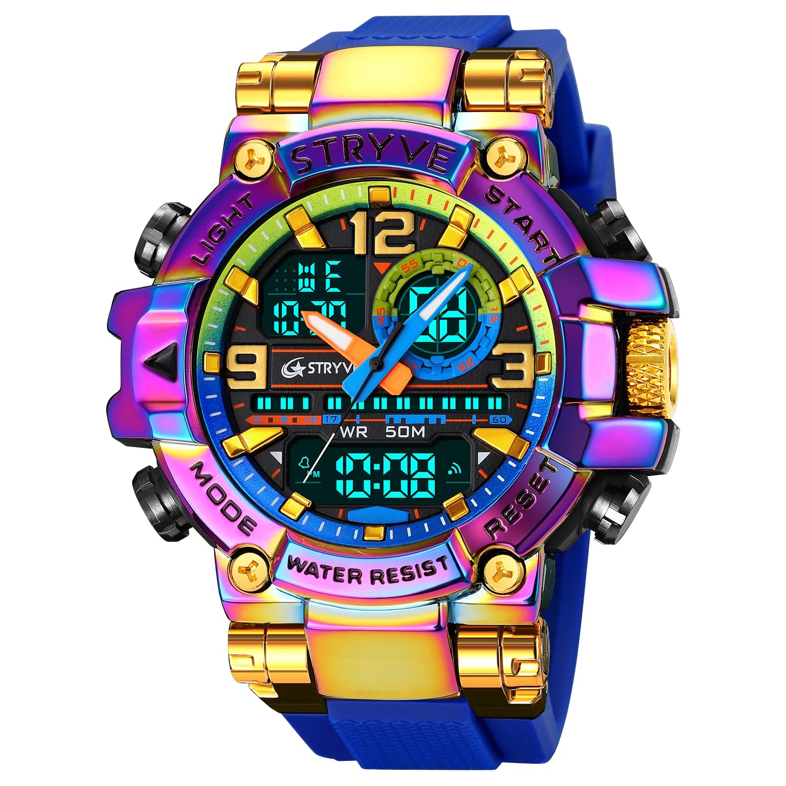 STRYVE Fashion Men's Sport Watches Shock Resistant 50M Waterproof Wristwatch LED Alarm Stopwatch Clock Watches Men 8025