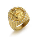KALEN Unisex Fashion Stainless Steel&Rhinestones Egyptian God Anubis Jewelry Ring