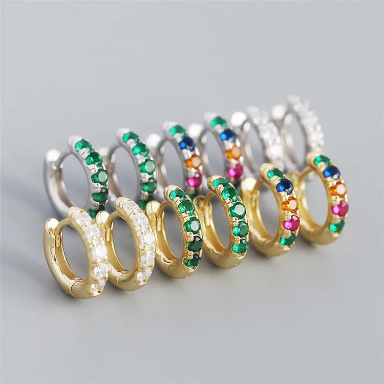 SP Fashion Luxury Style S925 Sterling Silver Gold Plated Colorful Zircon Hoop Earrings