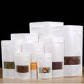 Wholesale Stock Biodegradable White Eco Waterproof Food Grade Printing Packaging Zipper Stand up Paper Bag With Window
