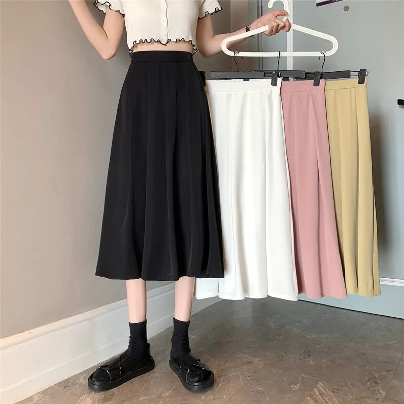 Hot Sale Women Pleated Skirt Mid Length High Waist Thin Comfortable Soft A-Line Suit Skirt