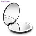 Button Switch Foldable Plastic Private Label Compact Custom Pocket Makeup Mirror With Led Lights