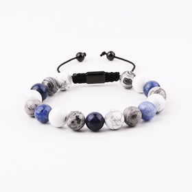 New Design 10mm Natural Stone Howlite Sodalite Map Jasper Handmade Macrame Adjustable Bracelet Men JBS12609