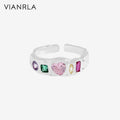 VIANRLA 925 Sterling Silver Ring Zirconia Jewelry Colorful Stone Ring Minimalist Style