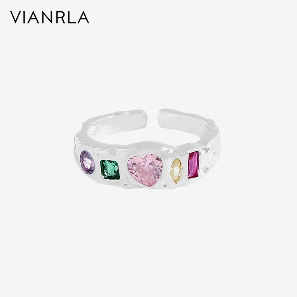VIANRLA 925 Sterling Silver Ring Zirconia Jewelry Colorful Stone Ring Minimalist Style