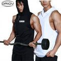 New Custom Logo Workout Hooded Tank Tops Bodybuilding Muscle Men's Sleeveless Gym Hoodie Cut Off T Shirt