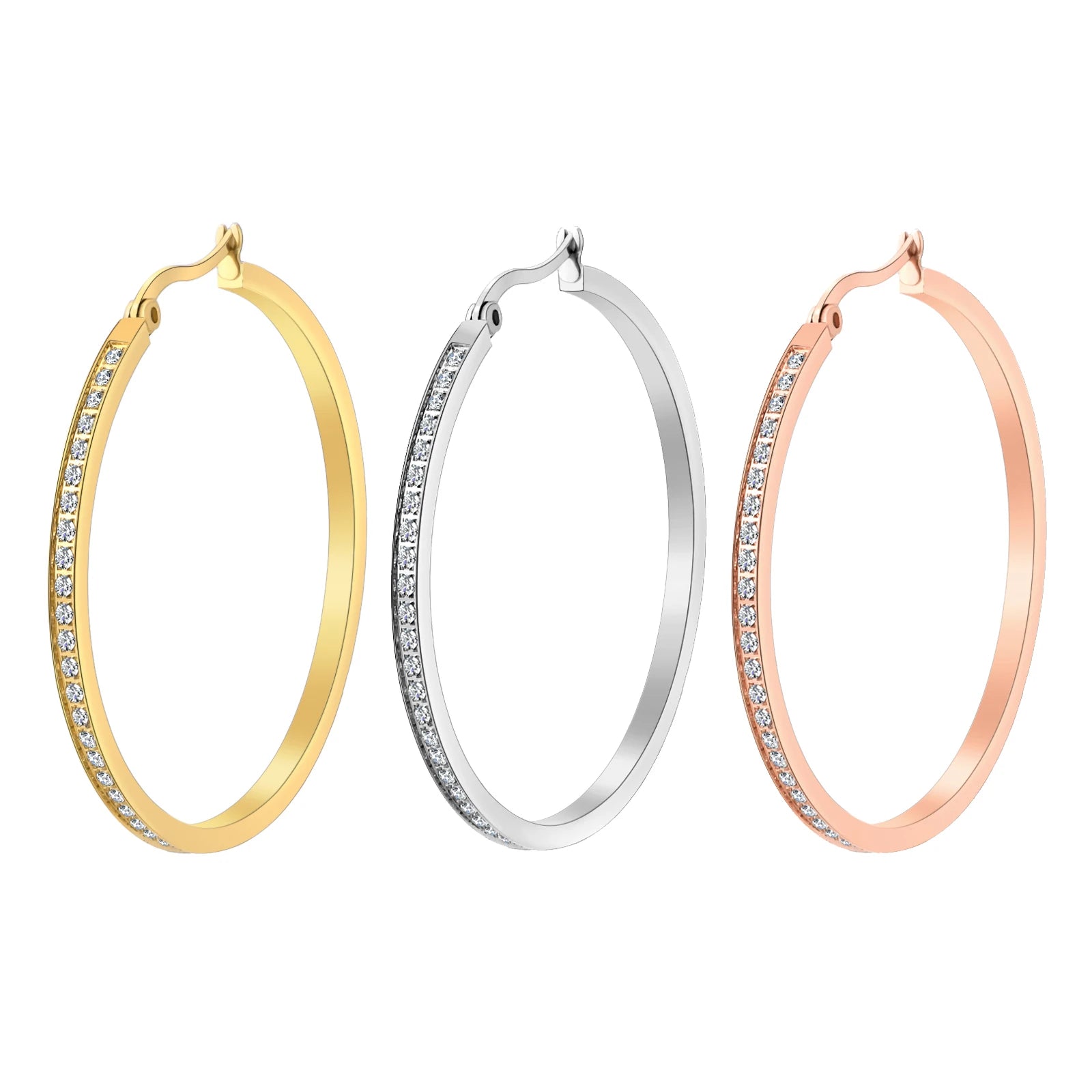 316L Stainless Steel Zircon Hip Hop Setting CZ Large Hoop Earrings 5A Zircon High Quality Silver/18K Gold/Rose Bling Hoop Stud