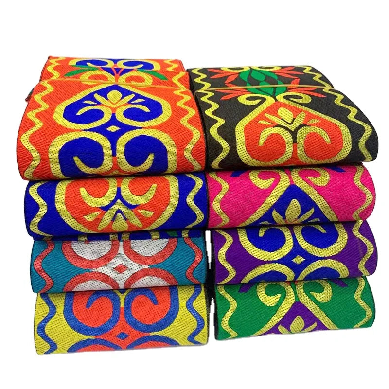 10cm Red Blue Green Black Yellow Purple Lace Trims Decorative Polyester Jacquard Webbing Lace Costume Belt Dress Ethnic Ribbon