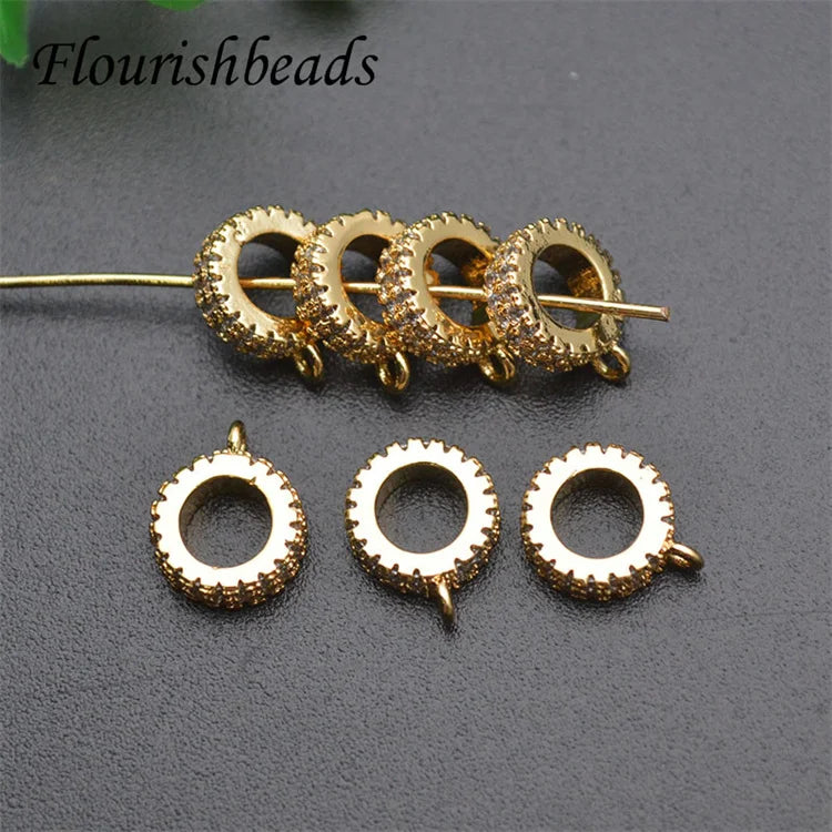 High Quality Anti Rust Color Remain 18K Gold Plated Copper CZ Pave Round Spacer Beads for Jewelry Bracelet Making