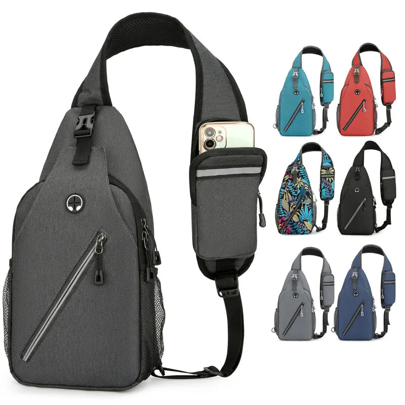 Latest Design Oxford Outdoor Sport Custom Logo Sport Chest Bags for Men Double Side Crossbody Phone Holder Red Sling Bag