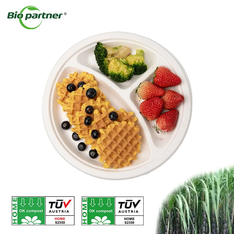 Wholesale 100% Compostable Disposable Round Paper Tray for Dessert Salad Snack Cookie-Party Dinner Birthday Round Paper Plate