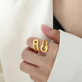 Baroque Style Hollow Clip Geometric Open Ring Stainless Steel 18K Gold Designer Rings for Women Nickel Free