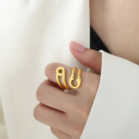 Baroque Style Hollow Clip Geometric Open Ring Stainless Steel 18K Gold Designer Rings for Women Nickel Free