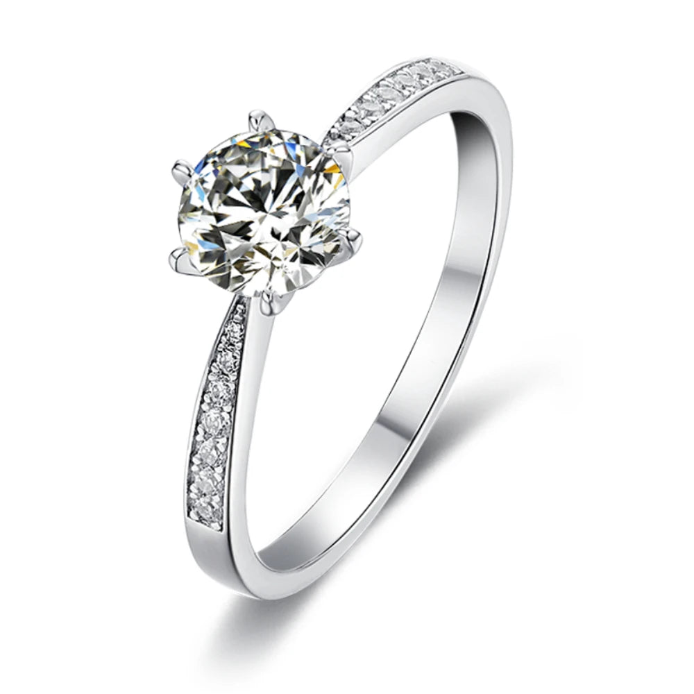 925 Sterling Silver Moissanite Engagement Ring Rhodium Plated Classic Solitaire Design Anniversaries Weddings Moissanite Ring