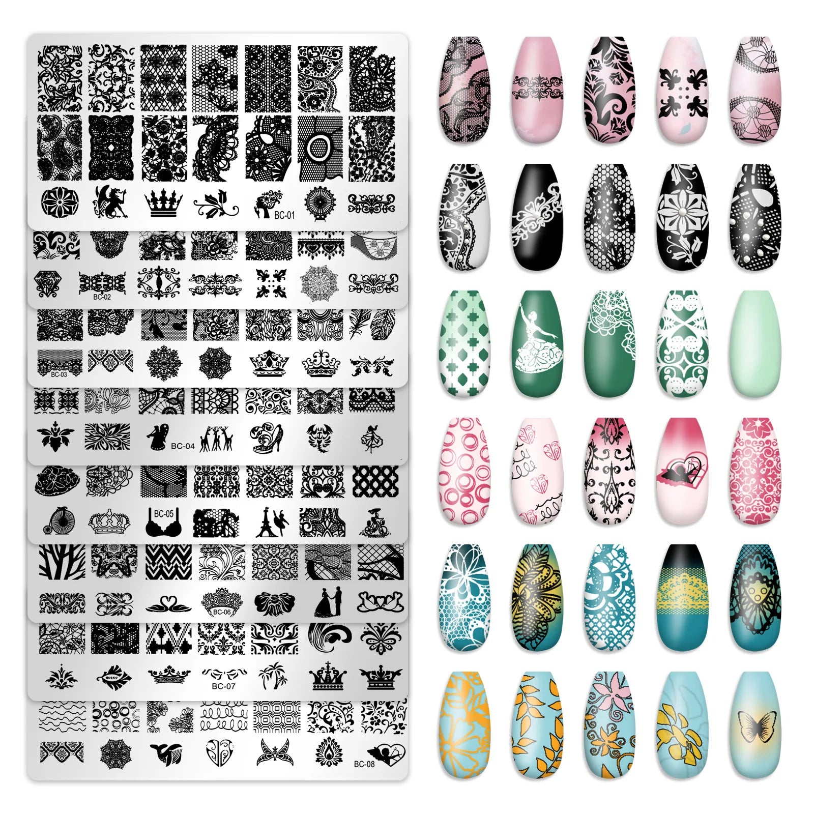 Flower Series Geometric Pattern Nail Stamper Scraper Stainless Steel Manicure Tools with Template Plates and Stamping Plates
