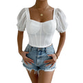 Summer Short Square Collar Top Women Bubble Sleeve Slim Sleeve Sleeve
