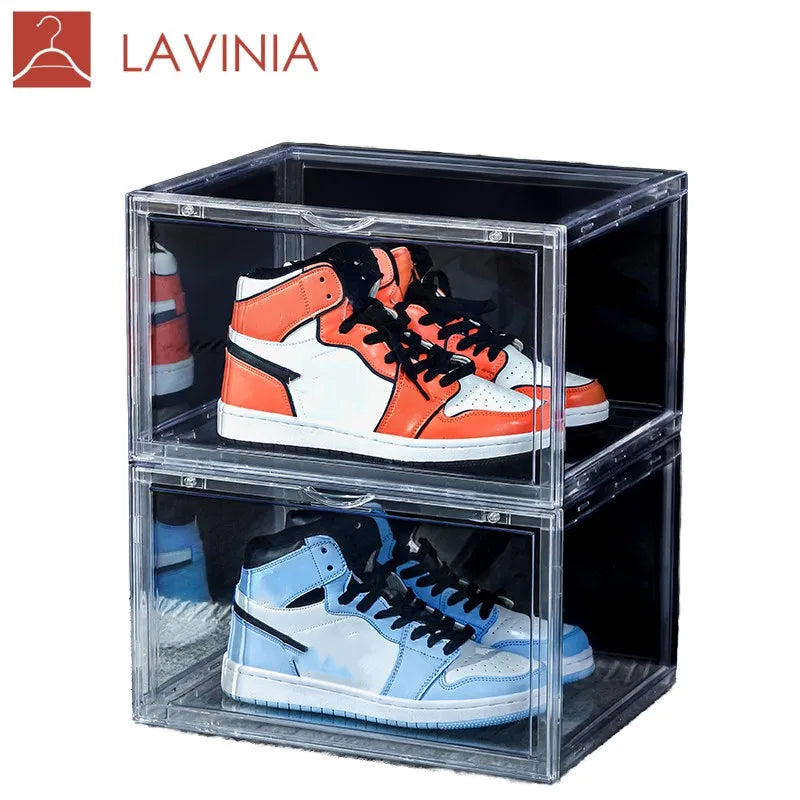 Lavinia 2026 Quick Delivery Shoe Organizers Storage Folding Sneaker Shoe Box Foldable Wholesale Clear Shoe Storage Box