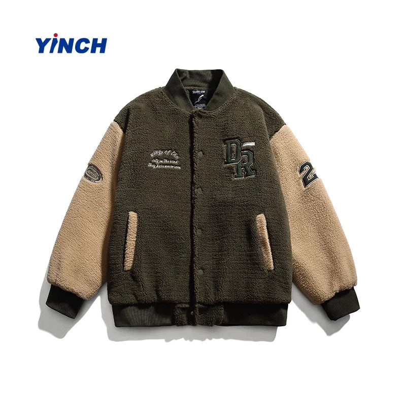 LAYENNE Men's High Quality Berber Fleece Varsity Jacket  Street Style Custom Embroidery Zipper Cozy Winter Baseball Coat