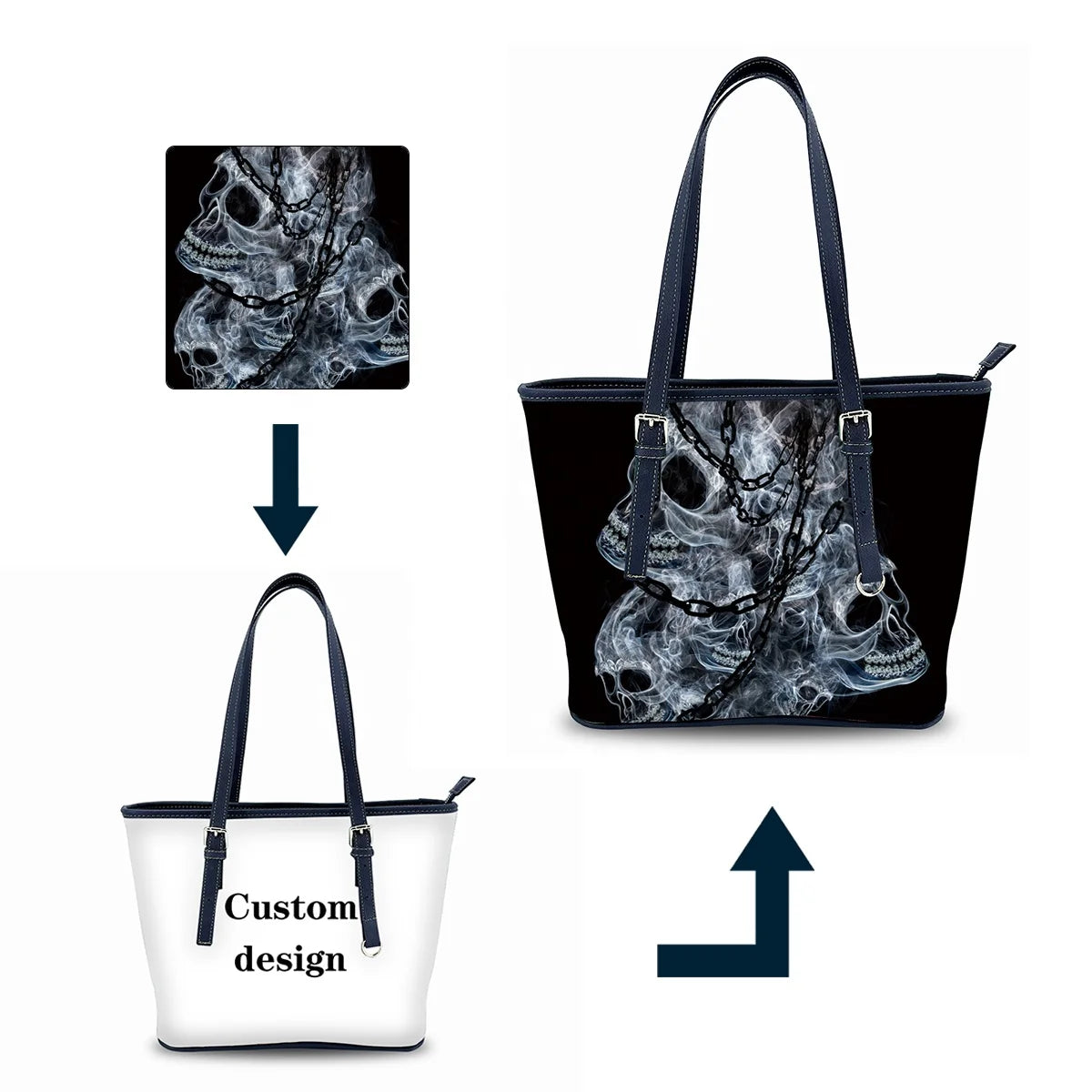 New Black Tote Bag With Zipper Shopping Tote Bag With Custom Printed Logo Cheap Handbags for Women Luxury