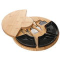 Round Bamboo Cheese Board Wood Plate Charcuterie Cheese Board and Platter Set Bread Plate Ceramic Bowl with Knife Set MegaBDM