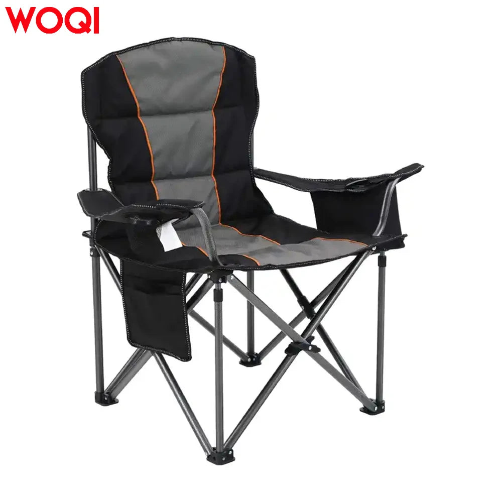 WOQI Modern Style Outdoor Camping Chair Foldable Beach Chair Cup Holder Cooler Bag for Park Featuring Metal Customizable Logo