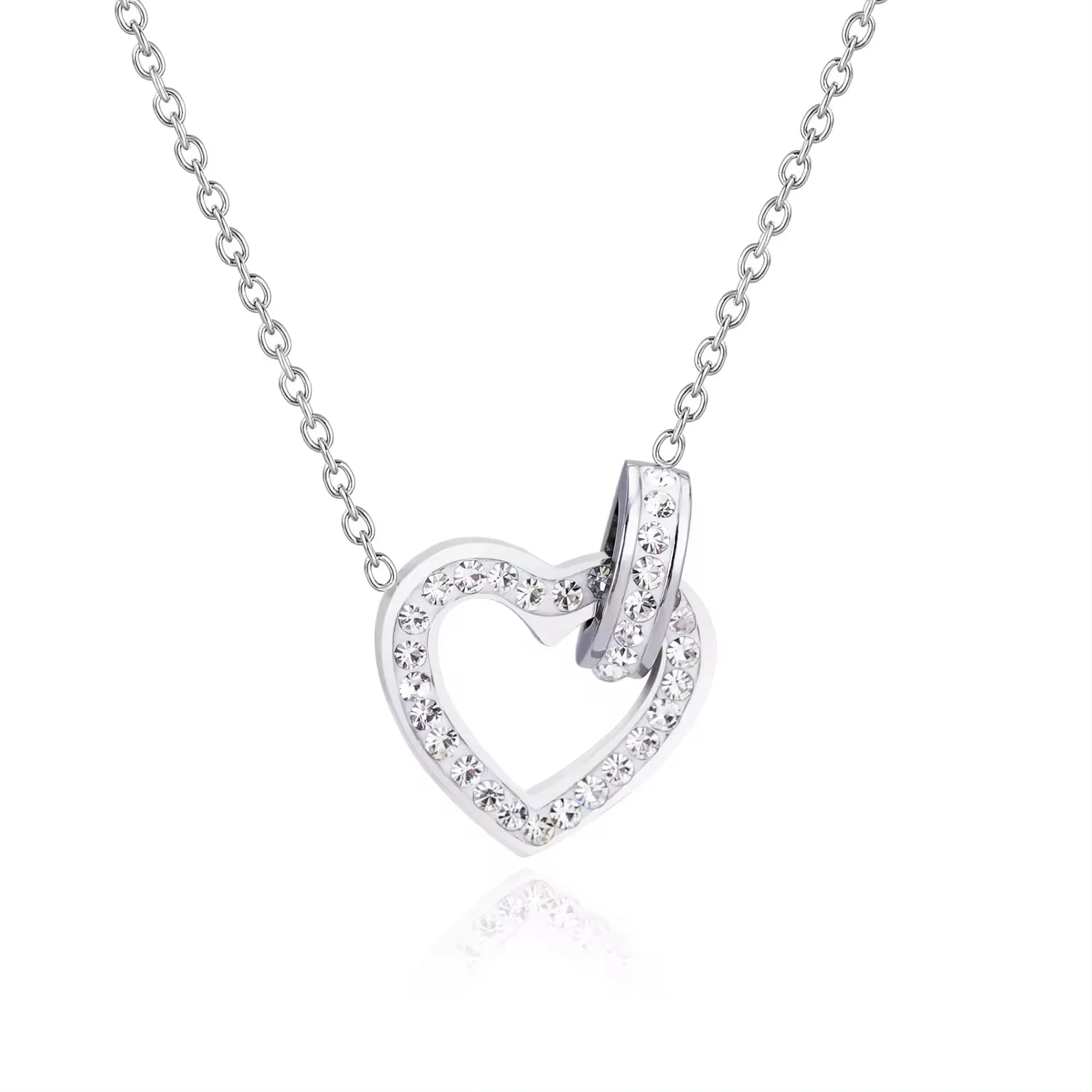 Dainty Crystal Diamond Zirconia Jewelry Interlocking Heart Shape Pendant Necklace