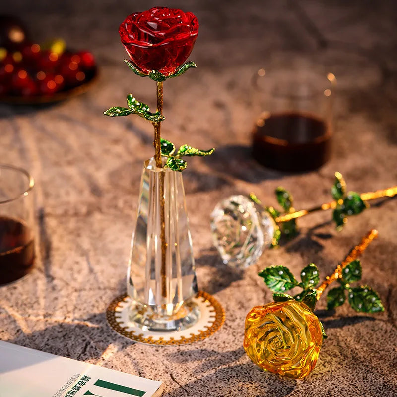 DIY Chinese manufacturers valentine gifts crystal rose carved craft for wedding decoration