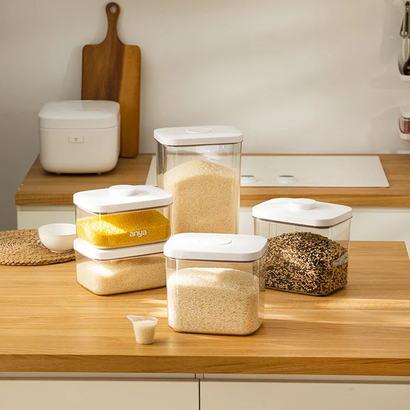 ANYA Custom Food Storage Container Portable Cereal Storage Boxes Pop up Airtight Plastic Flour Rice Dispenser Kitchen Storage