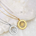 Dainty Gold Plated North Star Necklace Stainless Steel Women Men Jewelry Round Disc Coin Compass Pendant Necklace