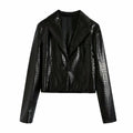 Blazer Women Cropped Long Sleeve Pu Leather Blazers Coat Female Fashion Autumn Office Short Leatherette Outwear Top New Solid