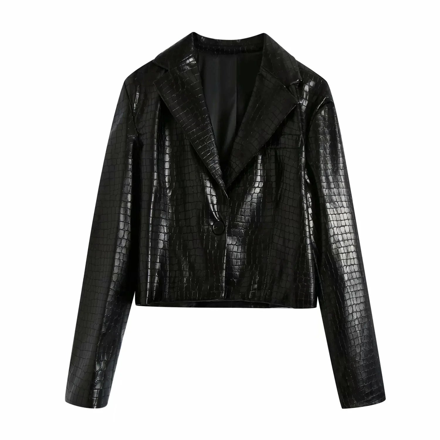 Blazer Women Cropped Long Sleeve Pu Leather Blazers Coat Female Fashion Autumn Office Short Leatherette Outwear Top New Solid