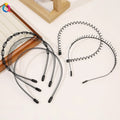 QIYUE Various Black Metal Headband Anti slip Simple Wave Shape Unisex Adult  Head Loop