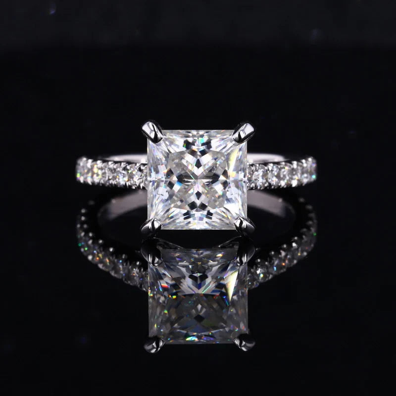 Starsgem Square Diamond 5 Carat Invisible Set 5ct Princess Cut Moissanite Ring