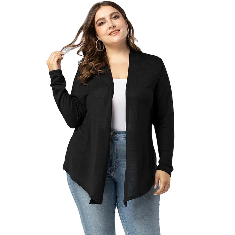 OEM Plus Size Sweater Ladies Casual Oversize Knit Front Cardigan With Pockets Spring Long Sleeve Black Women Cardigan Sweater