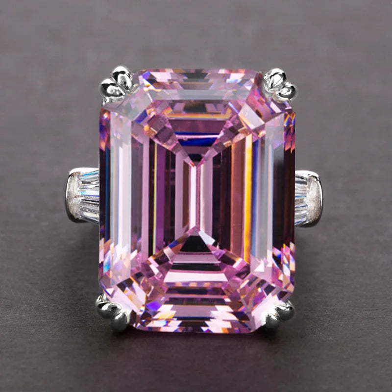 CAOSHI Simple Shiny Big Rectangle White/Pink Stones Bridal Wedding Zirconia Rings Noble Lady Crystal Woman Rings Jewelry