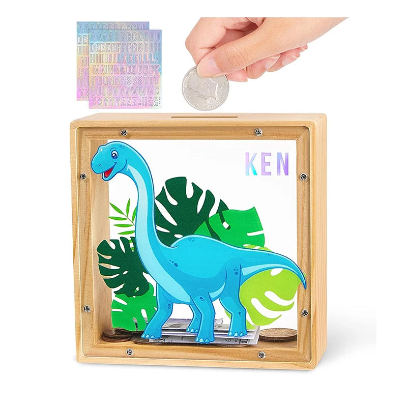 Popular Little Dinosaur Wooden Piggy Bank for Money Saving New Year & Birthday Gift for Babies Money Box