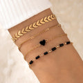 Go Party 4Pcs/Set Bohemian Jewelry Black Heart Leaves Multiple Stackable Bracelet Geometric Diamond Beads Bracelets Sets Women
