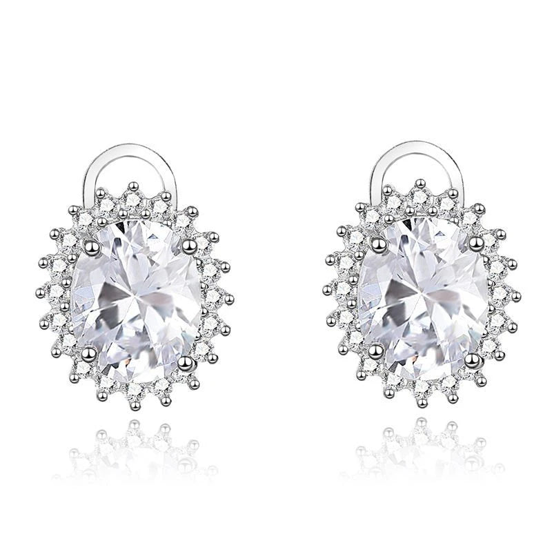 Luxury Fine 925 Sterling Silver Fashion Oval Shape CZ Diamond Stud Earrings for Women
