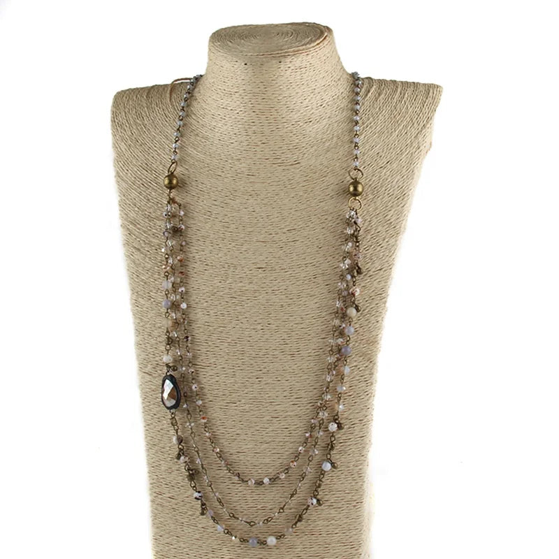 New Bohemian Jewelry Accessory 4/6/8mm Natural Stone Crystal Glass 3 Layer Magnetic Necklace for Women Changlable Jewelry