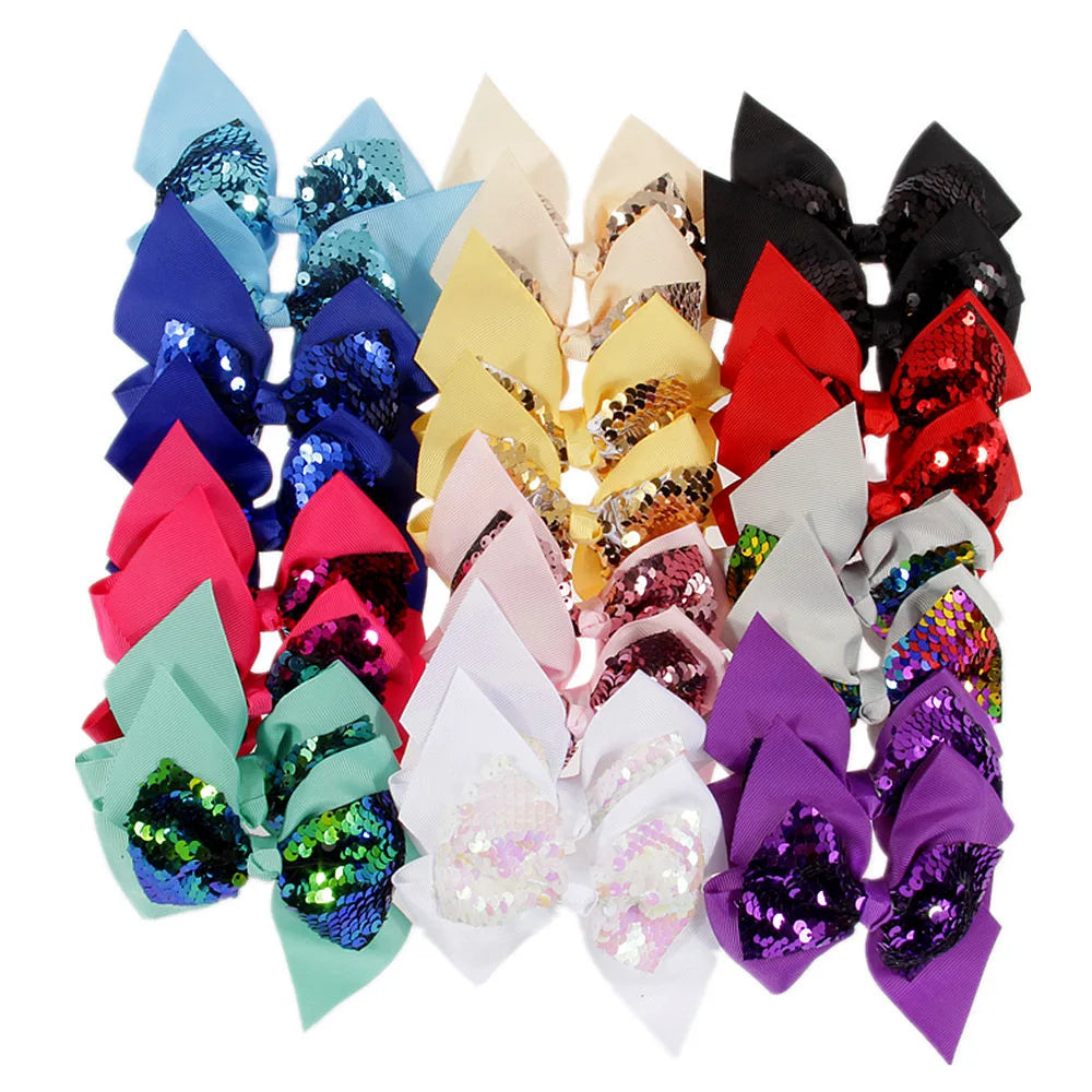 MIO Wholesale 4.5 Inches Colorful Glitter Sequin Bow Knot Kids Hair Ribbons Clip Alloy Duckbill Clips for Women