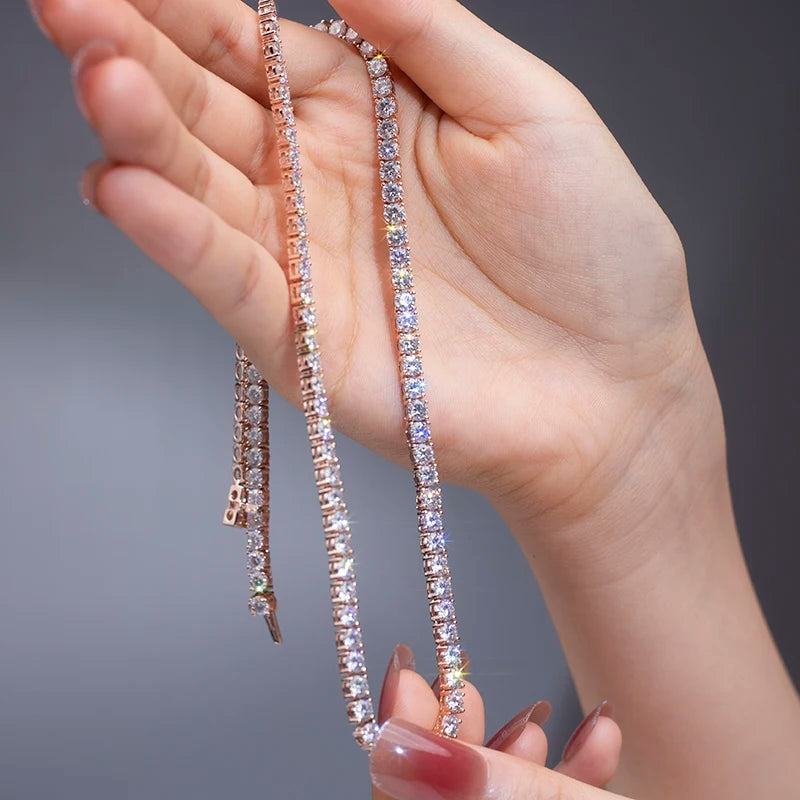 Messi Jewelry MSN-614 14K White/Yellow/Rose Gold Tennis Hand Set Lab Grown Diamond Chian/Necklace