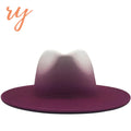 Fashion Trendy Women Felt Gradient Color Fedora Hat Wide Brim Borsalino Trilby Jazz Fashion Hats for Men