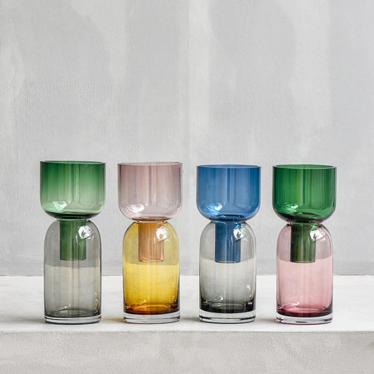 Modern Minimalist Stained Glass Funnel Holder Luxury Flower Arrangement Home Decoration Dual-purpose Glass Vase