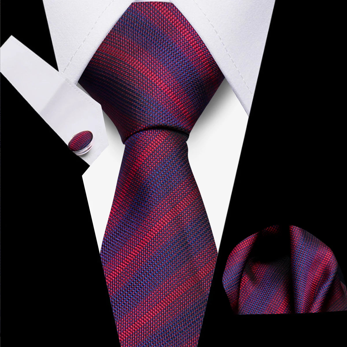 Burgundy Mens Tie Set Red Floral Silk Tie for Men Wedding Party Necktie Handkerchief Cufflinks Set