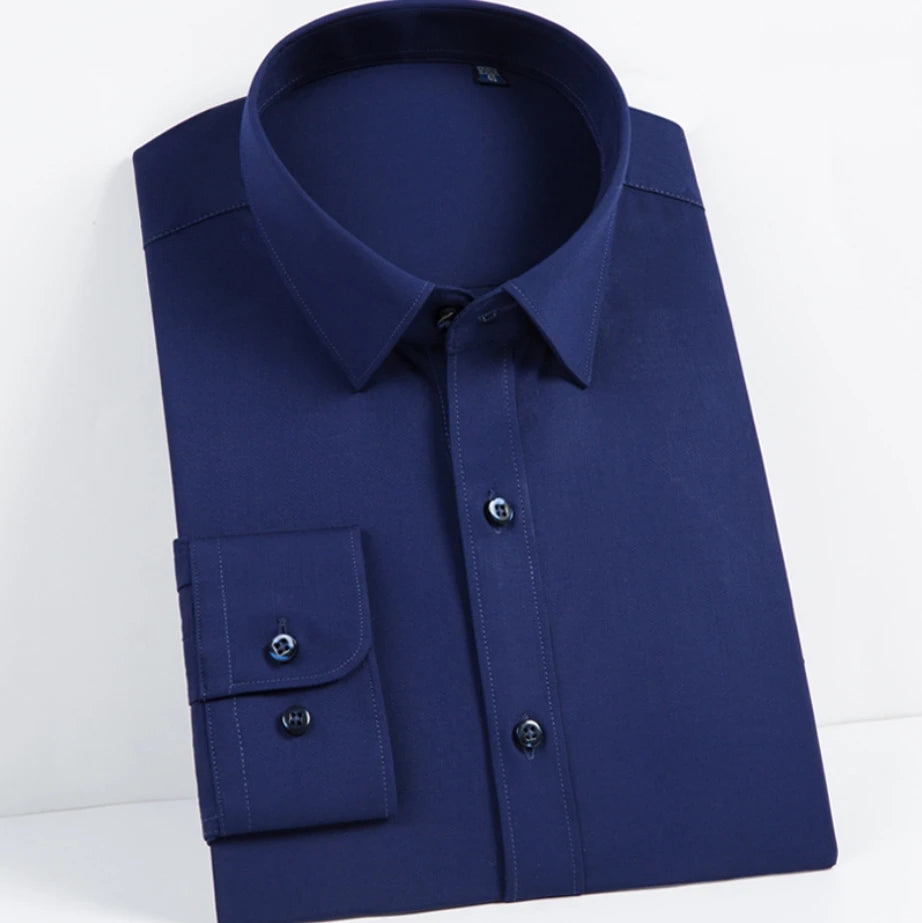 Yageifei Men's Office Formal Shirts Good Quality Cotton Solid Long Sleeve Collar Shirt for Man