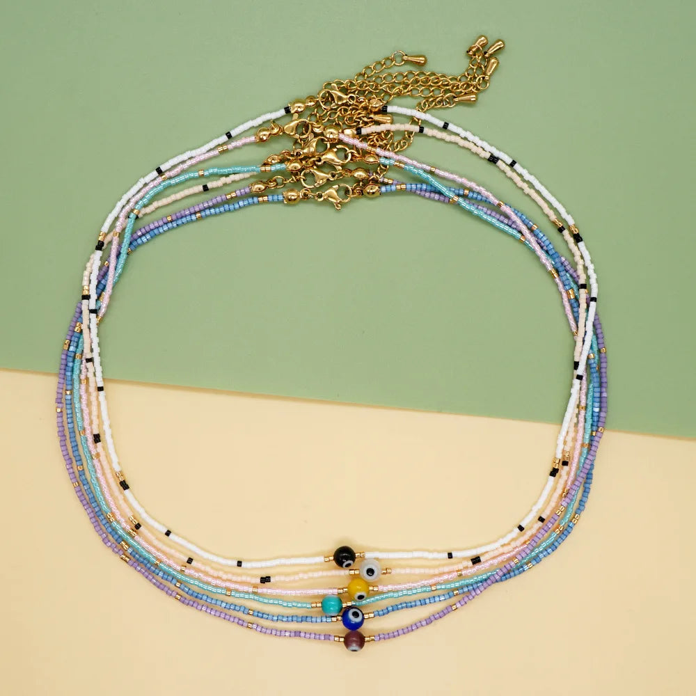 Jiingcan Crystal Collar Charm Colorful Handmade Evil Eye Kolye Miyuki Seed Bead Necklace Beaded Necklace Choker