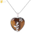 CSJA Wholesale Rose Flower Natural Tiger Eye Stone Healing Heart Pendant Crystals Quartz Necklace Jewelry for Women Gifts G941