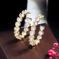 Sparkling Genuine White Love Heart Cut Real Cubic Zirconia C Shaped Big Round Circle Hoop Earrings for Women Gold Plated Jewelry