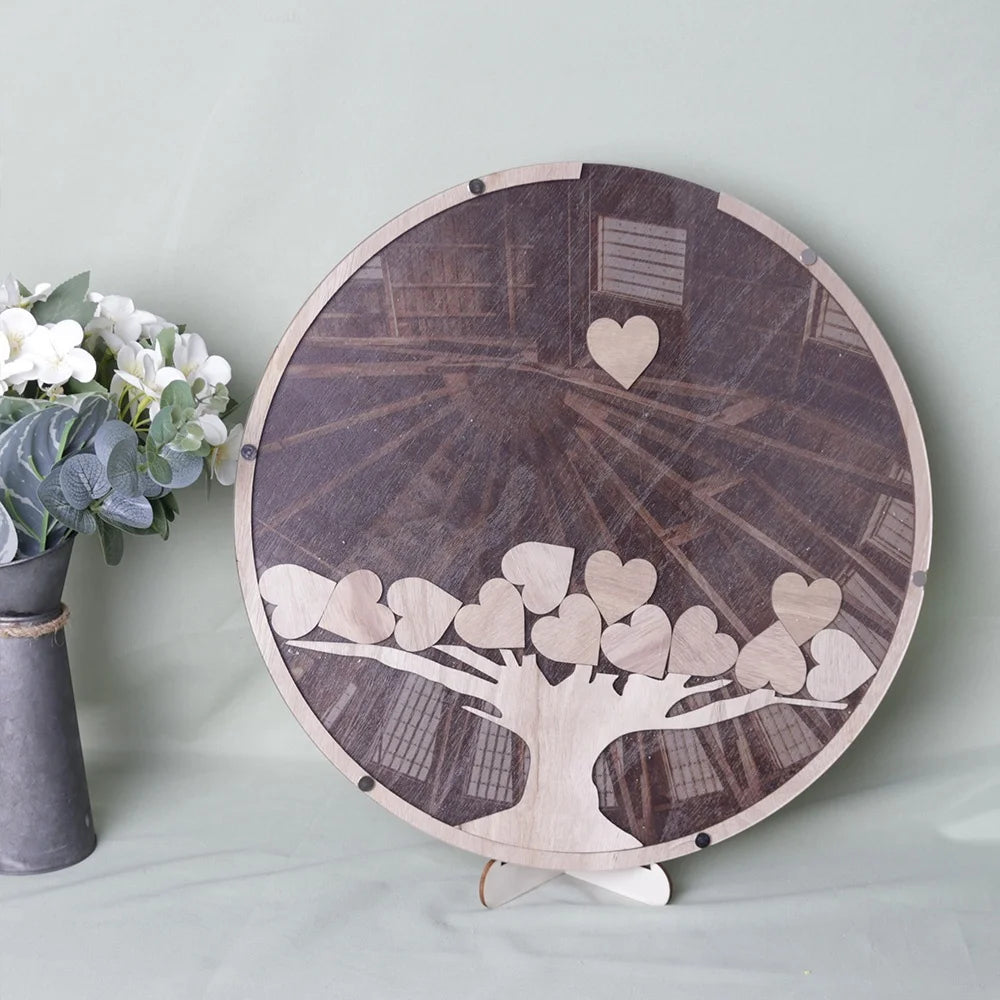 Round Guest Book Frame Leaf Wedding Guest Book Tree with Leaves Wedding Guest Book Wooden Tree Shaped Wedding Guestbook